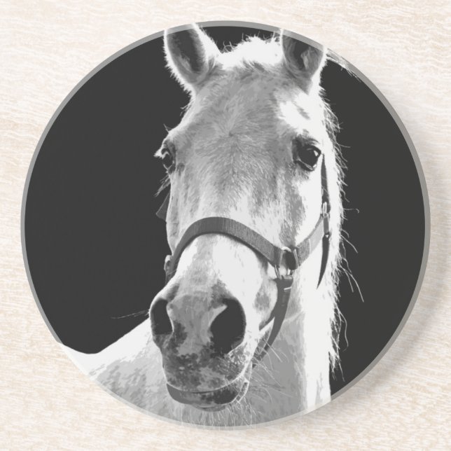 Dessous De Verre En Grès Gros plan Cheval blanc noir en nuit (Devant)