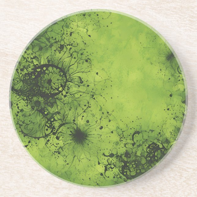 Dessous De Verre En Grès Grunge vert citron avec accents noirs (Devant)