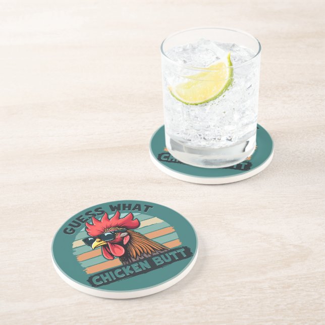 Dessous De Verre En Grès Guess What Chicken Butt Funny Retro Rooster (Côté)