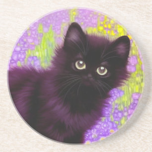 Dessous De Verre En Grès Gustav Klimt Black Kitten