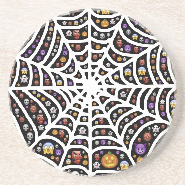 Dessous De Verre En Grès Halloween Ghouls & Goblins dans un Spiderweb (Devant)