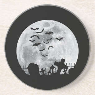Dessous De Verre En Grès Halloween Pleine lune Cimetière Bats Éffrayants