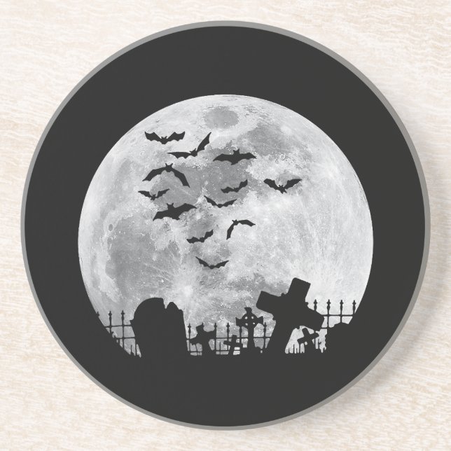 Dessous De Verre En Grès Halloween Pleine lune Cimetière Bats Éffrayants (Devant)