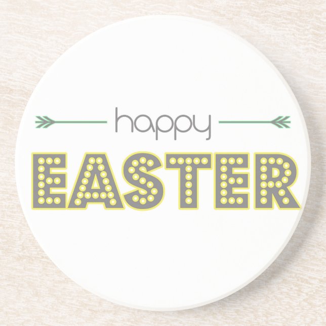 Dessous De Verre En Grès happy easter spring yellow mint green simple (Devant)