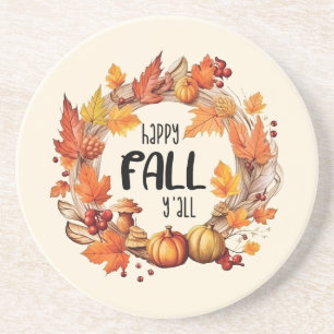 Dessous De Verre En Grès Happy Fall Y'all - Citrouille & Autumn Leaves Wrea