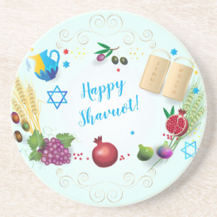 Dessous De Verre En Grès Happy SHAVUOT ornement décoratif sept espèces