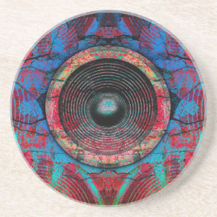 Dessous De Verre En Grès Haut-parleurs de musique rouge sur un mur fissuré