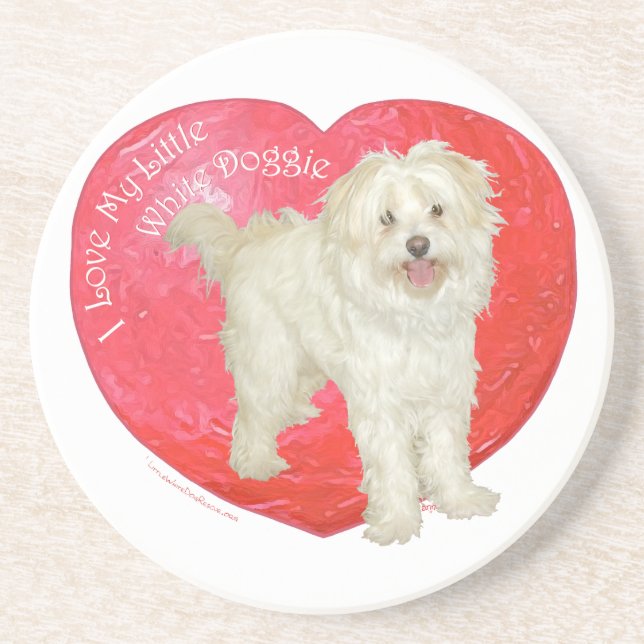 Dessous De Verre En Grès Havanese / Westie Mix Saint-Valentin (Devant)