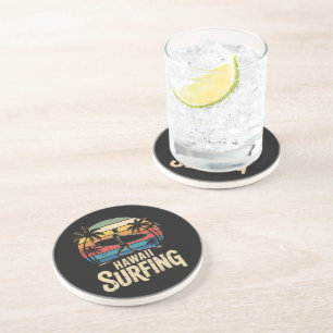 Dessous De Verre En Grès hawaii surf rétro - surfeur de plage vintage au co