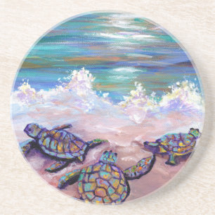 Dessous De Verre En Grès Hawaiian Beach avec Baby Sea Turttle