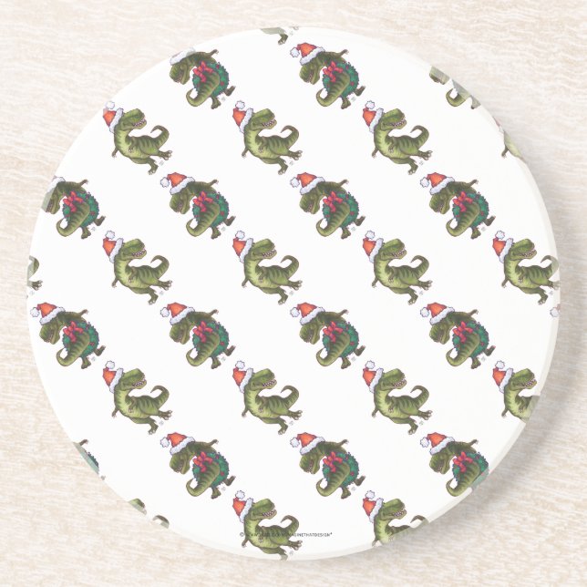 Dessous De Verre En Grès Heads and Tails Festive TRex Green Pattern (Devant)
