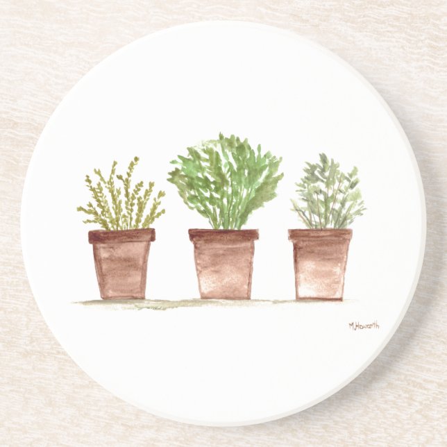 Dessous De Verre En Grès Herbes sauge romarin thym aquarelle rustique (Devant)