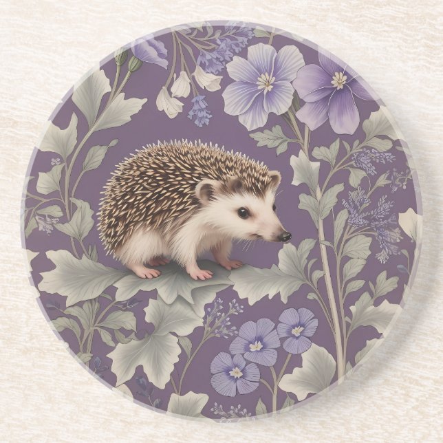 Dessous De Verre En Grès Hérisson violet William Morris Inspiré Floral (Devant)