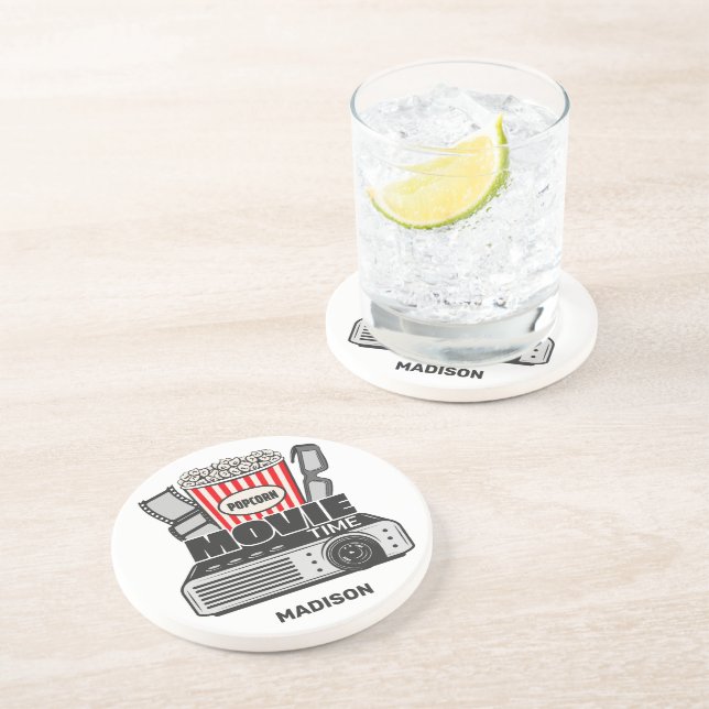 Dessous De Verre En Grès Heure du film de nom personnalisé (Côté)