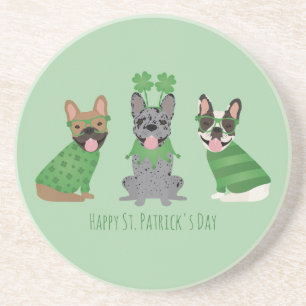 Dessous De Verre En Grès Heureux Bulldogs français en Jour de la Saint Patr