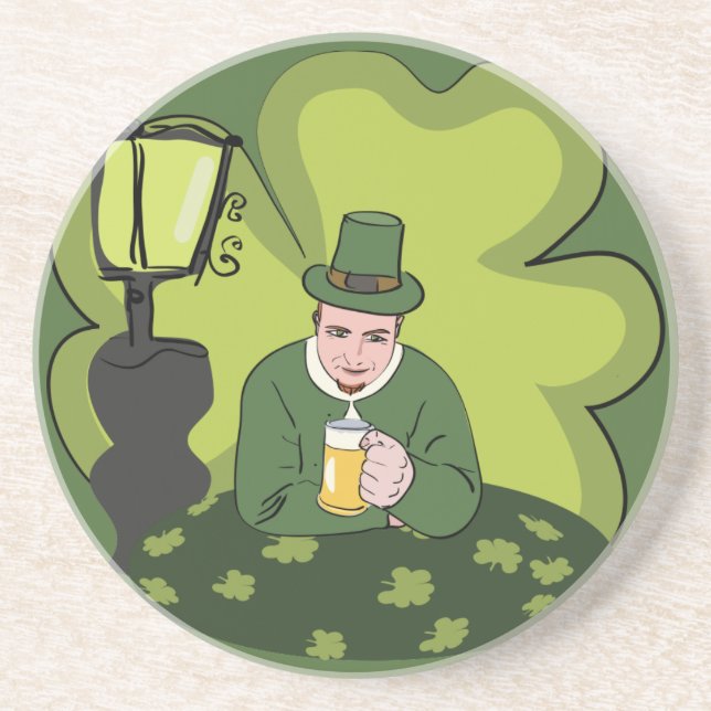 DESSOUS DE VERRE EN GRÈS "HEUREUX ST. JOUR DE PATRICK" LEPRECHAUN (Devant)