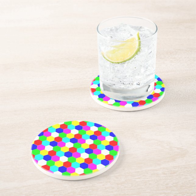 DESSOUS DE VERRE EN GRÈS HEXAGONS COLORÉS (Côté)
