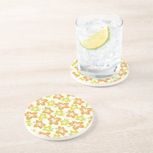 Dessous De Verre En Grès Hibiscus jaune, Hibiscus orange, Motif floral