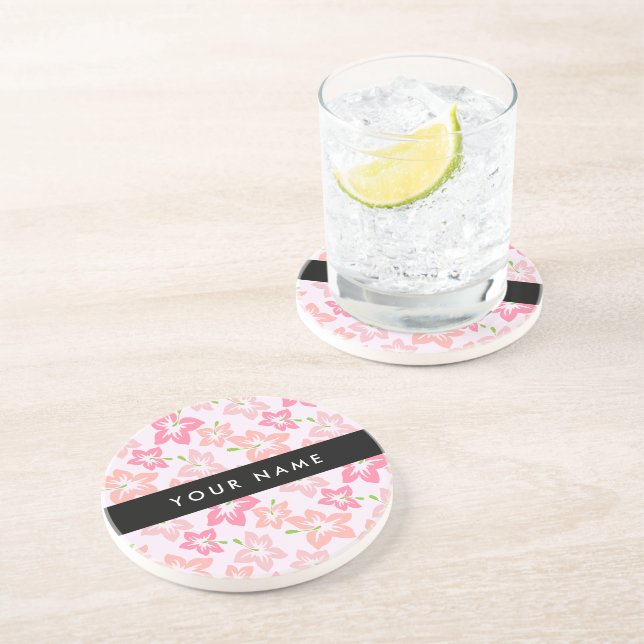 Dessous De Verre En Grès Hibiscus rose, Fleurs roses, Votre nom (Côté)