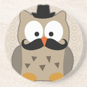 Dessous De Verre En Grès Hibou avec Moustache et Casquette