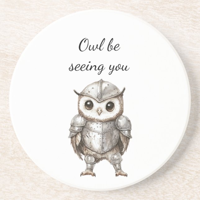 Dessous De Verre En Grès Hibou chevalier en armure brillante (Devant)
