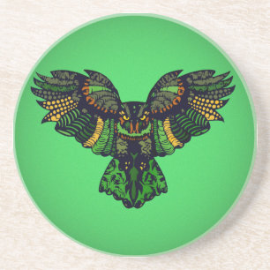 Dessous De Verre En Grès Hibou émeraude majestueux