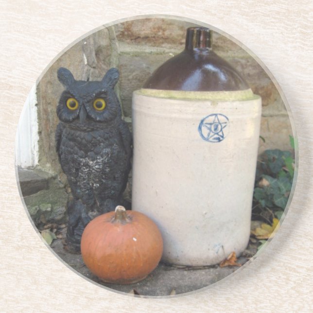 Dessous De Verre En Grès Hibou, jug et Citrouille (Devant)