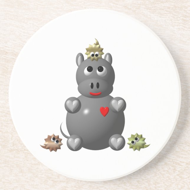 Dessous De Verre En Grès Hippopotame mignon avec des hamsters (Devant)