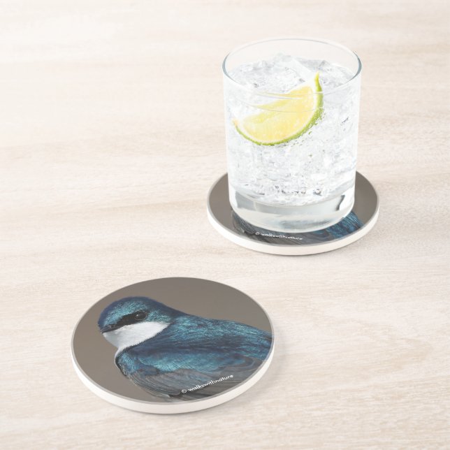 Dessous De Verre En Grès Hirondelle d'arbre : Oiseau sur un fil (Côté)