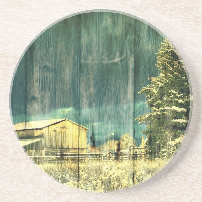 Dessous De Verre En Grès hiver rustique à feuillage persistant vieux cabine (Devant)