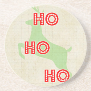 Dessous De Verre En Grès hohoho renne père noël rouge vert vintage Noël