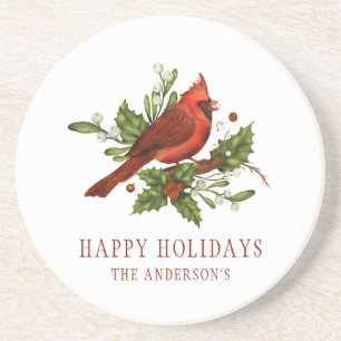 Dessous De Verre En Grès Holly Berry Cardinal Holiday Monogram Mistletoe