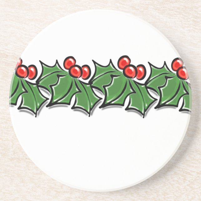 Dessous De Verre En Grès Holly Feuilles, Holly Berries, couronne de Noël (Devant)