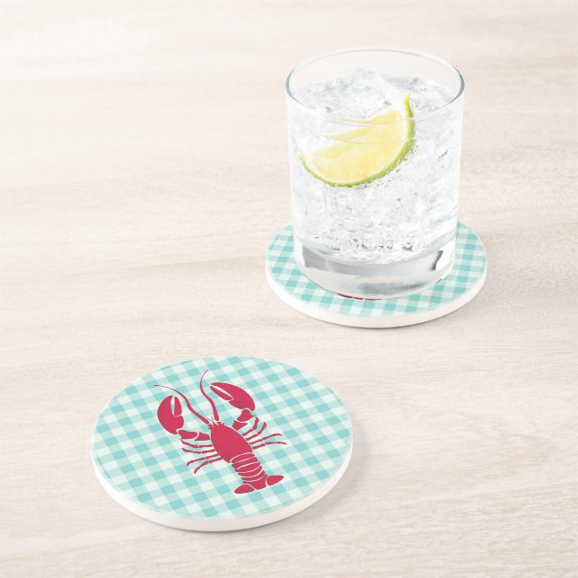 Dessous De Verre En Grès Homard sur En vichy bleu (Côté)