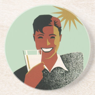 Dessous De Verre En Grès Homme Art Déco Vintage, Boissons Fraîches en Été