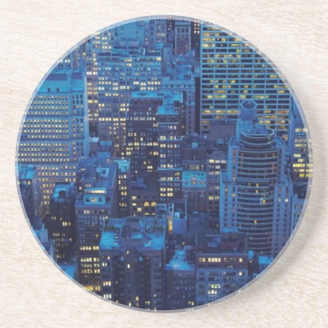 Dessous De Verre En Grès Horizon de NYC, vue courbe au crépuscule (Devant)