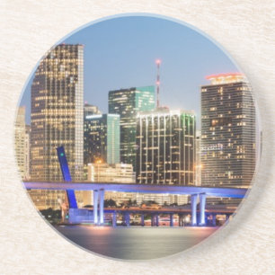 Dessous De Verre En Grès Horizon lumineux de Miami du centre au crépuscule