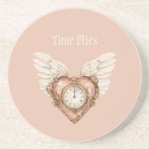 Dessous De Verre En Grès Horloge Cardiaque Ailes Blanches Le Temps Passe