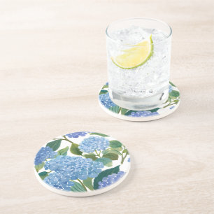 Dessous De Verre En Grès Hortensias bleus Beau buisson floral