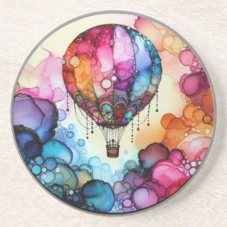 Dessous De Verre En Grès Hot Air Balloon Alcohol Ink