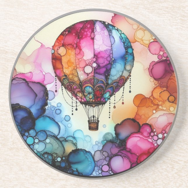 Dessous De Verre En Grès Hot Air Balloon Alcohol Ink (Devant)