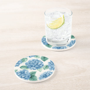 Dessous De Verre En Grès Hydrangea Bleus Aquarelle Florale Botanique Florai