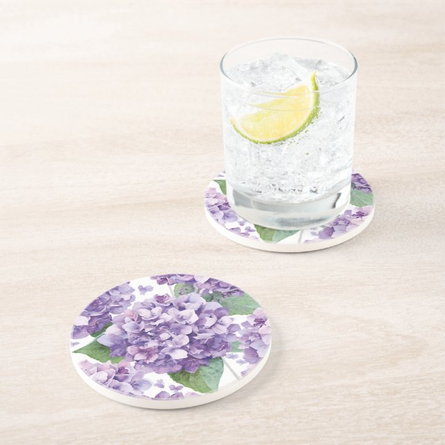 Dessous De Verre En Grès Hydrangea Violette Fleur Lavande Aquarelle  (Côté)