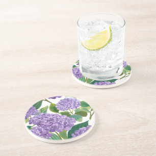 Dessous De Verre En Grès Hydrangea Violette Fleurale Côtière Aquarelle