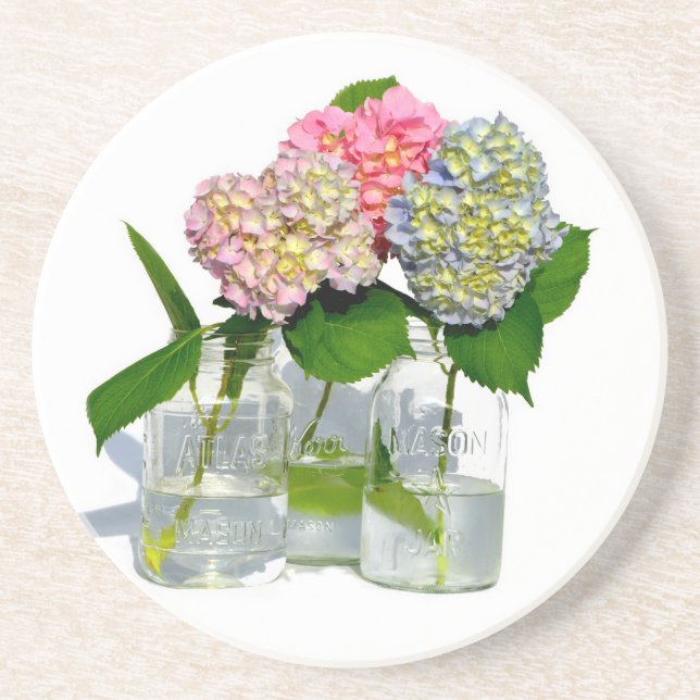 Dessous De Verre En Grès Hydrangeas et jarre de Mason (Devant)