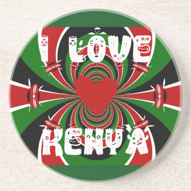 Dessous De Verre En Grès I Love Heart Kenya : Dynamic Flag Art (Devant)