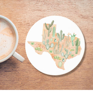 Dessous De Verre En Grès Illustration de carte de Texas à l'aquarelle Cactu