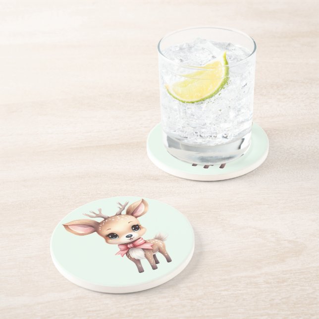 Dessous De Verre En Grès Illustration de cartoon de bébé cerf mignon (Côté)