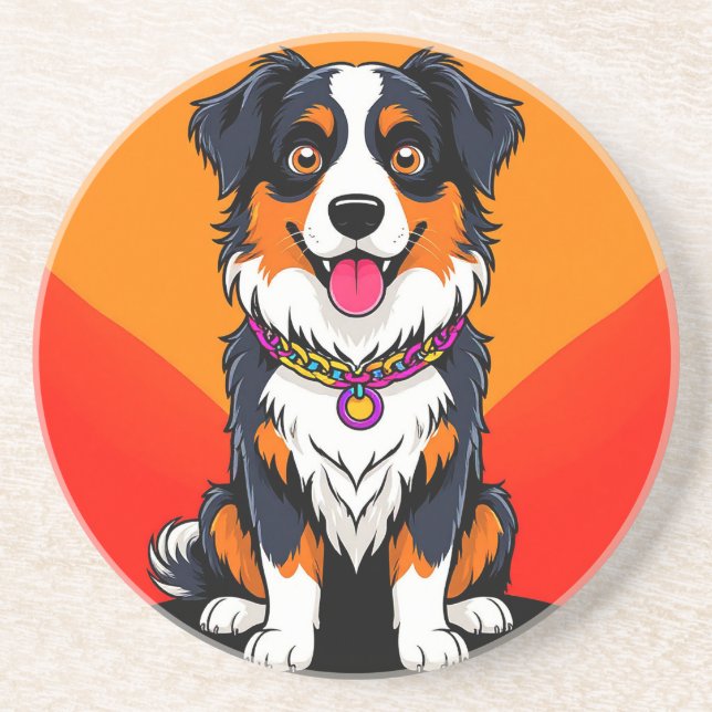 Dessous De Verre En Grès Illustration de chien de dessin animé joyeux (Devant)