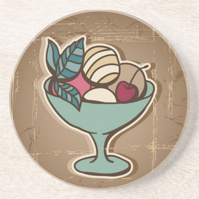 Dessous De Verre En Grès Illustration de crème glacée dans le rétro style (Devant)